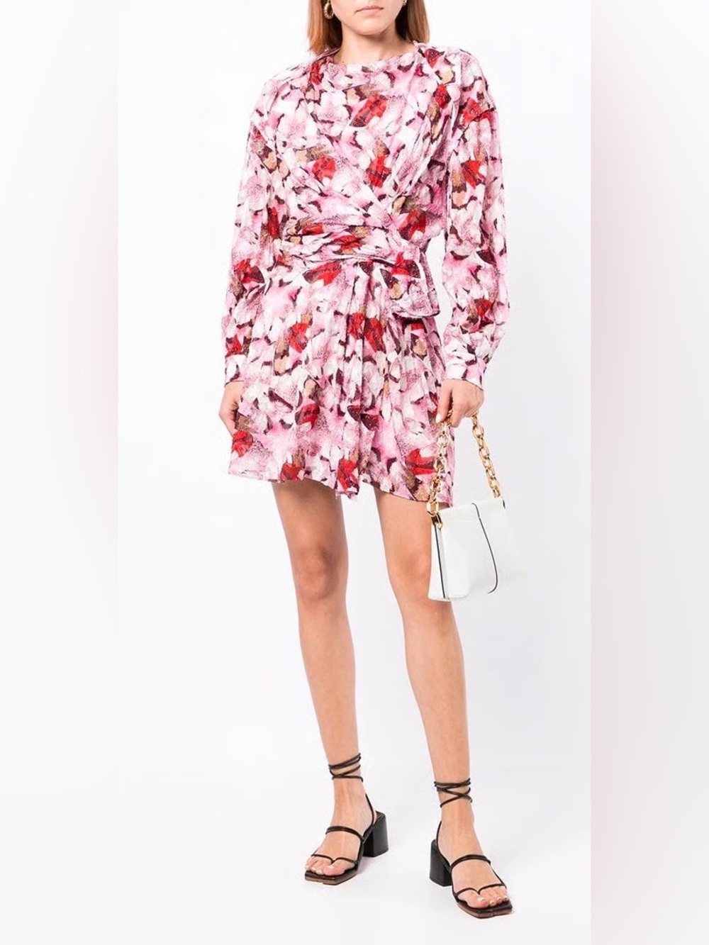 IRO Pink and Red Patterned Long Sleeve Dress